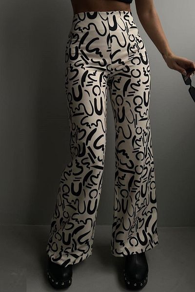 lovebox Women's White Patterned Tube Leg Trousers 23s01012
