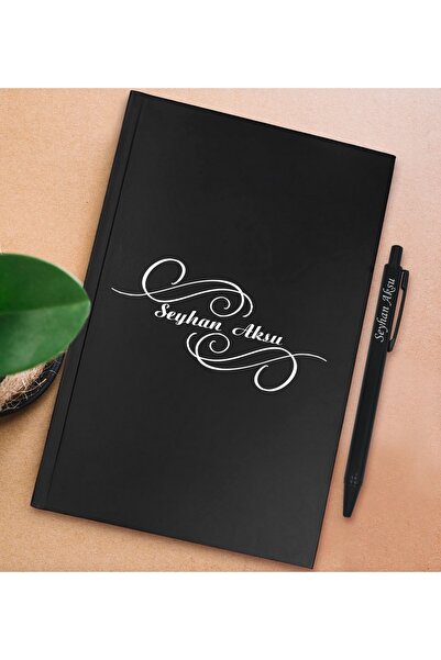 Bk Gift Kişiye Özel Isimli Siyah Sert Kapaklı Defter Ve Tükenmez Kalem Seti, ...