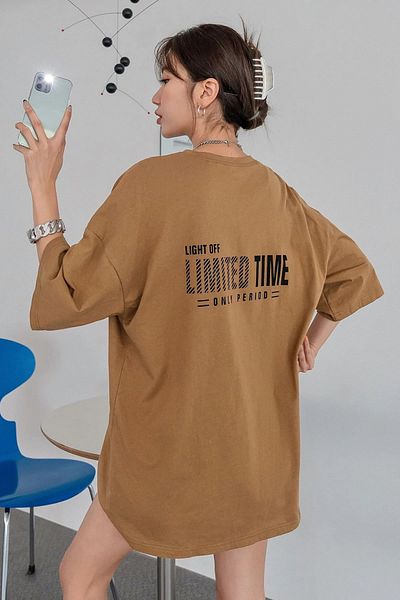 MODAGEN Tricou de damă, de culoare maro deschis, ediție limitată, oversize, cu croiala confortabilă