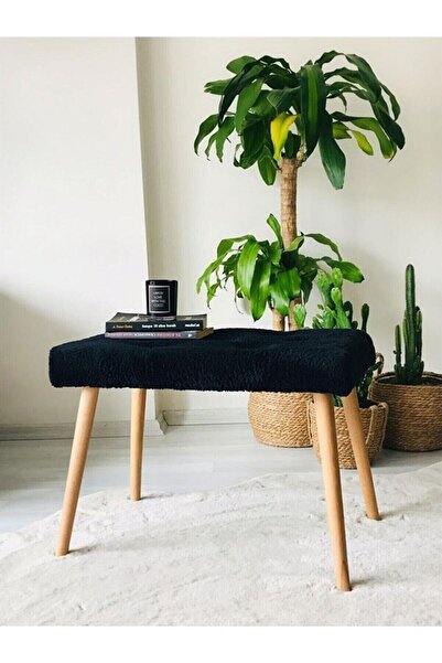 Fahrettin Küçük Gürgen Retro Ahşap Ayaklı Handmade Siyah Pofidik Puf Bench Ko...