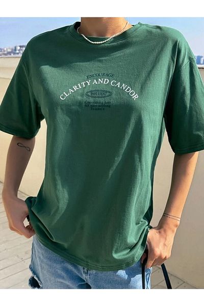 AFROGİYİM Γυναικείο μπλουζάκι Clarity And Candor Printed Oversize
