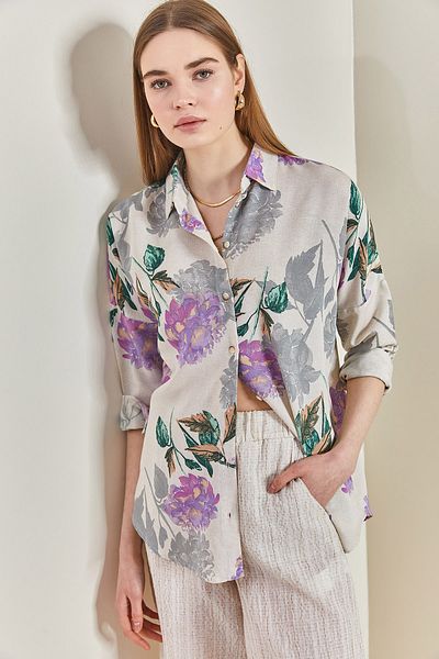 Bianco Lucci Mehrfarbig gemustertes Oversize-Hemd für Damen