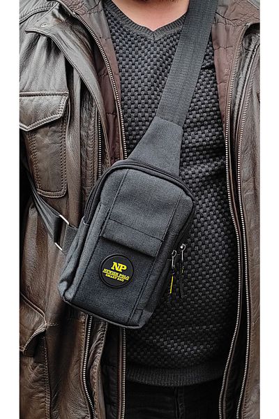 Newish Unisex Black Linen Fabric Crossbody Shoulder and Waist Bag Daily Bag with Phone Compartment