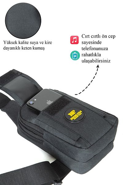 Newish Unisex Black Linen Fabric Crossbody Shoulder and Waist Bag Daily Bag with Phone Compartment