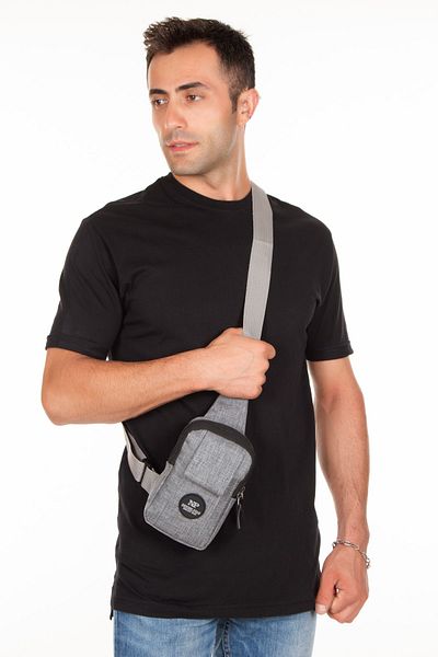Newish Unisex Linen Fabric Cross Strap Shoulder and Waist Bag with Phone Compartment, Gray Color, Daily Sports