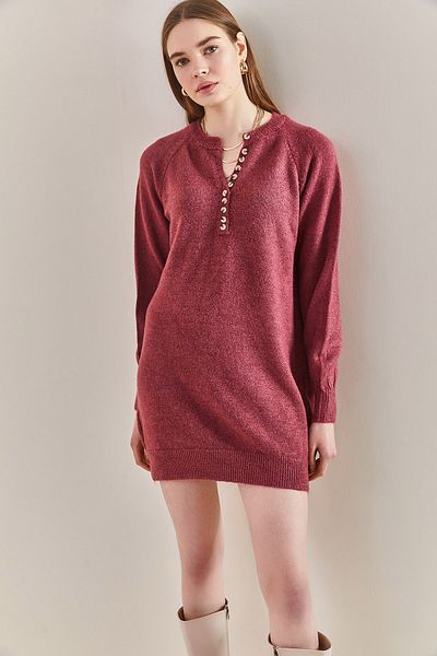 Bianco Lucci Rochie de tricotaj moale, cu nasturi, cu dungi