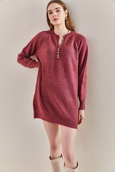 Bianco Lucci Rochie de tricotaj moale, cu nasturi, cu dungi