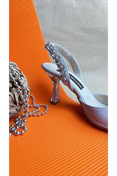 Gloriys Ayakkabı & Çanta Argintiu Satin Stone 8,5 cm Pantofi cu toc 3910