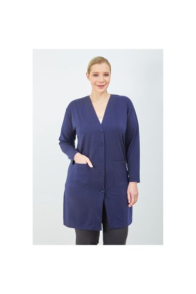 Fresh&Moda Γυναικεία ζακέτα με μπλε ναυτικό κουμπιά με τσέπη μεγάλου μεγέθους...