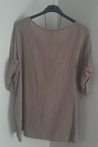 AYASOFYA OTANTIK Γυναικεία ιταλική μπλούζα βιζόν Oversize Casual με αξεσουάρ κολιέ