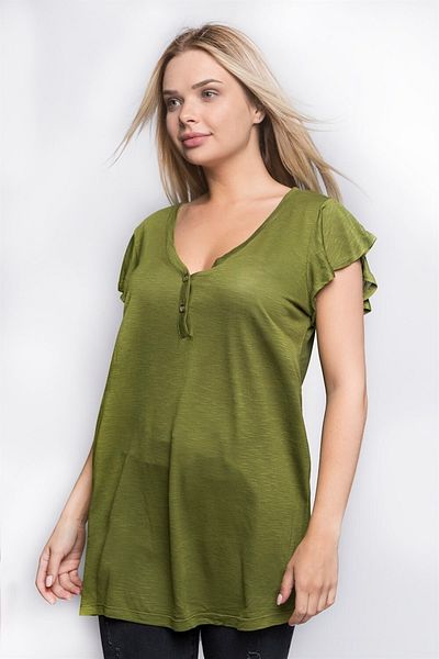 Miss Murem V-Neck Buttoned Blouse-green