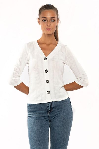 Miss Murem V-Neck Buttoned Front Blouse-white