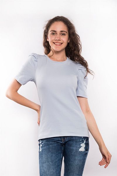 Miss Murem Watermelon Sleeve Corded Blouse-baby Blue