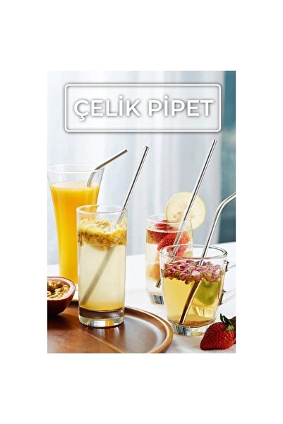 Rucas Çelik Pipet Paslanmaz Çelik Metal Meşrubat Pipeti Ve Pipet Temizleme Fı...