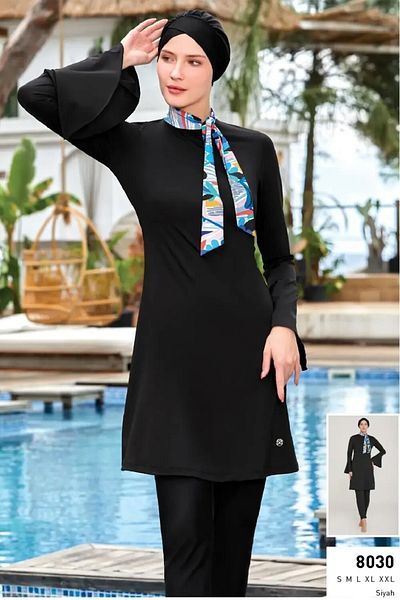 MARESİVA Women's Long Sleeve Lycra Full Covered Hijab Swimsuit 8030 Black