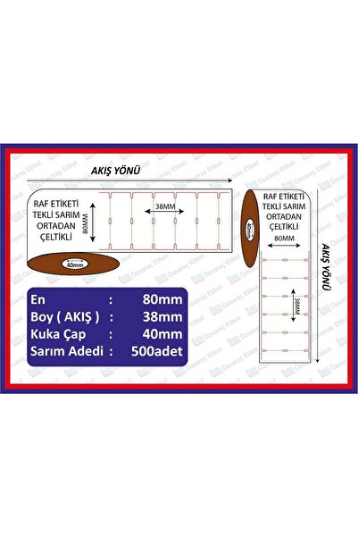 ÖZSARAÇ ETİKET Etichetă pentru rafturi 80x38 500 role Orizontală cu îmbinare ...