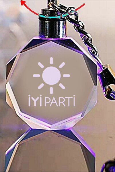 MERTKRİSTAL Iyi Parti Logolu Anahtarlık, Logolu Işıklı Anahtarlık, Cam Işlemeli Anahtarlık