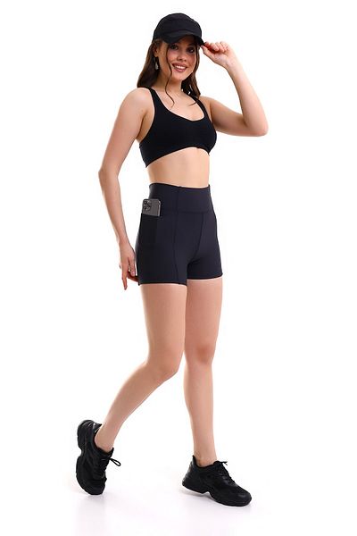 winmoda Women's Pocket Tights Shorts Dark Gray Color Corset Fabric Firming Shorts Tights /sports Tights Shorts