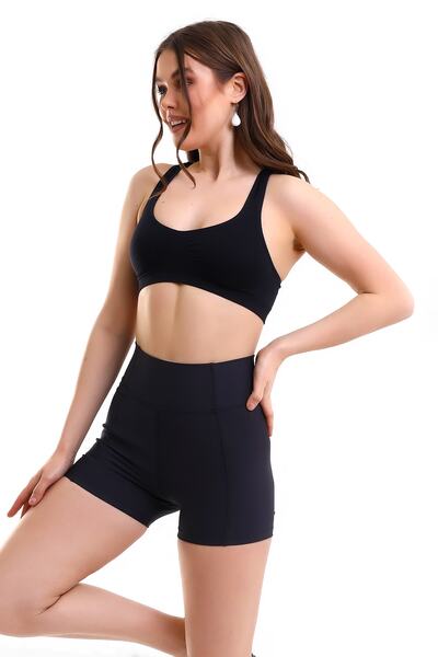 winmoda Kadın Cepli Tayt Şort Koyu Gri Renk Korse Kumaş Sıkılaştırıcı Şort Tayt /sports Tıghts Shorts