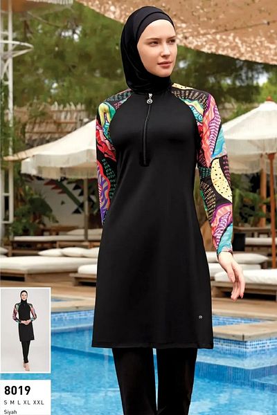 MARESİVA Women's Long Sleeve Lycra Full Covered Hijab Swimsuit 8019 Black