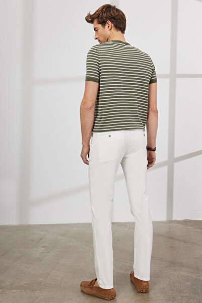 AC&Co / Altınyıldız Classics Men's White Slim Fit Slim Fit Side Pocket Flexible Chino Trousers