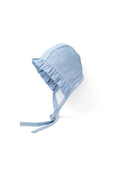 DEUX LAPINS Plain Blue Muslin Baby Cap - 100% Cotton
