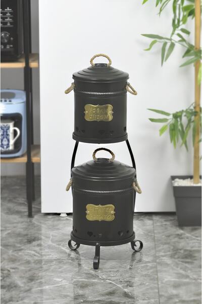 Yıldıray Metal Ferforje Stantlı Metal Patates Soğan Kova Takımı