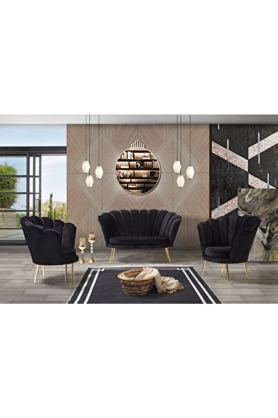 Genel Markalar Inci Siyah Kollu Çayseti Koltuk Takımı