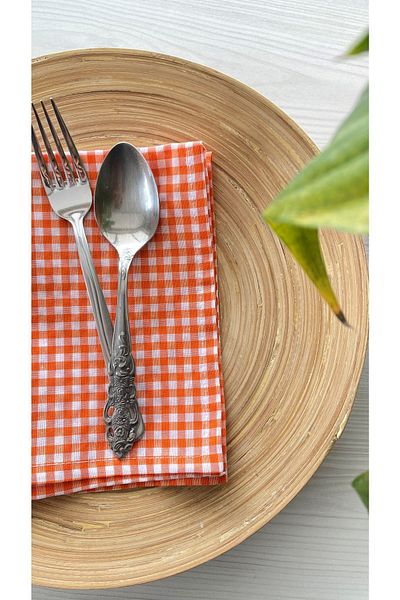 White Alamode Gingham Orange Napkin Holder Single