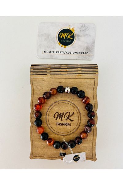 MK tasarım Black Coffee Agate Bracelet - Mktasarım in Special Box with Customer Card