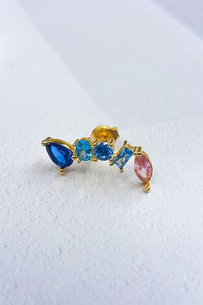 MorMajor Silver Tekli Renkli Zirkon Taşlı Sol Taraflı Gümüş Küpe