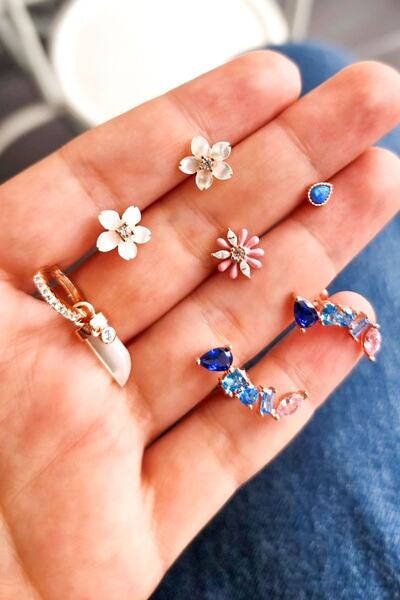 MorMajor Silver Tekli Renkli Zirkon Taşlı Sol Taraflı Gümüş Küpe