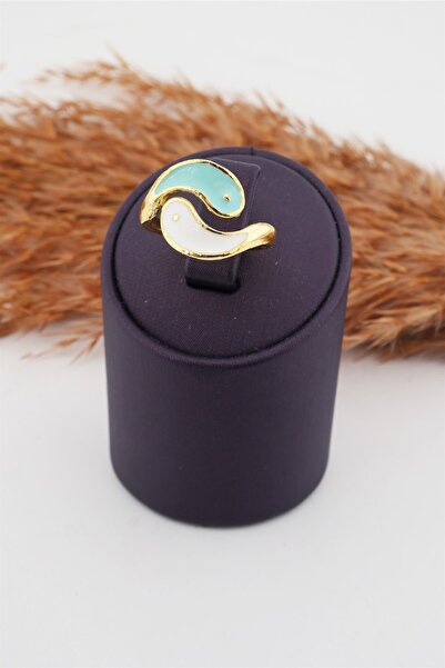 By Zeyna Aksesuar خاتم يين يانغ المينا الزركون غير المرقم قابل للتعديل للنساء