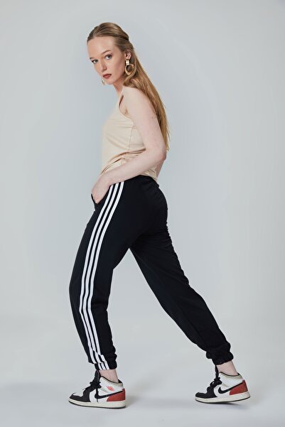 HAKKE Women's Black Stripe Comfortable Basic Sweatpants
