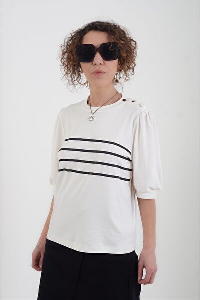 Zelish My Sister Bluză cu un singur umăr cu dungi bumbac moale