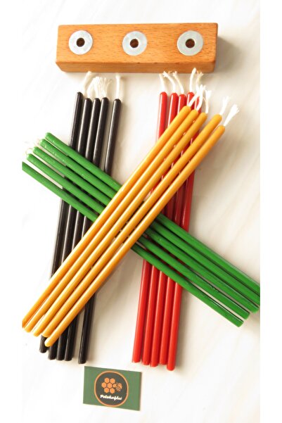 Petekoğlu (20 Adet) Balmumu Mum Ve Özel Dizayn Ahşap Mumluk Renkli Dilek Mumu Doğal Petek Doğum Günü Mumu