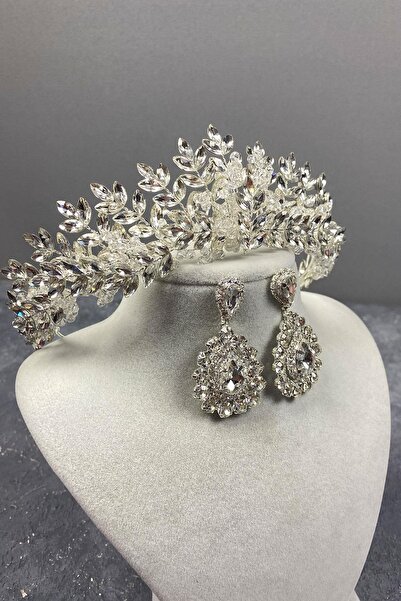 FdayAksesuar Set de coroană de mireasă și cercei cu pietre prețioase Asha cu ...