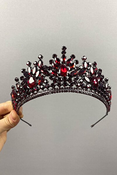 FdayAksesuar Μπορντό Αντέλ Γυαλιστερή Πέτρα Χένα και Νυφικό Στέμμα – Κορώνα