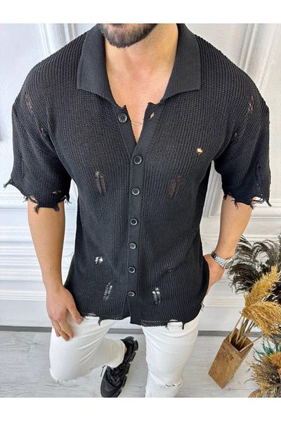 elkumoda Риза Плетена Риза С Разкъсан Детайли Лазерно Изрязана Водоустойчива Риза Оувърсайз Свободна Кройка Ежедневна Риза