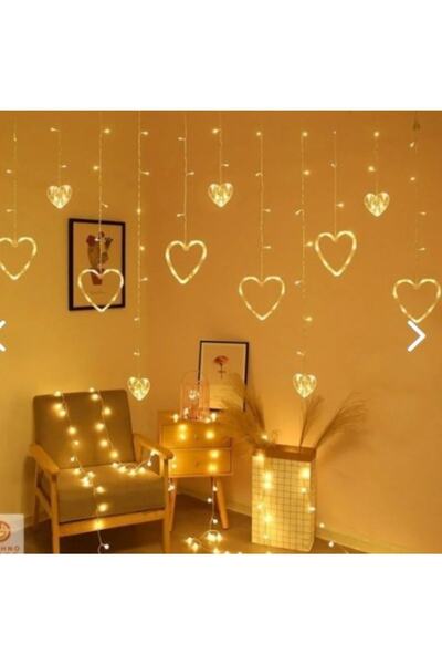 Crystal Palace Led Işık - Led Işıklı Perde - Kalpli Led Işık - 8 Modlu Dekoratif Perde Süsleme Işığı -3 Metre-