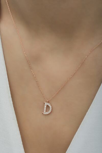 klas gümüş Gümüş Zirkon Taşlı D Harfi Kolye