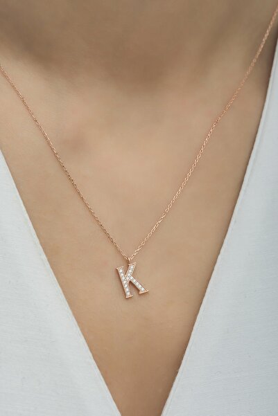 klas gümüş Gümüş Zirkon Taşlı K Harfi Kolye