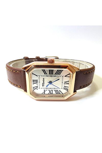 Marlas Retro Women's Wristwatch, Vintage, Roman Numeral, Leather Cord, Octagonal, Easy Use, Rose
