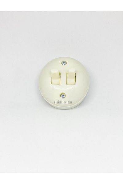 Elektrikcisin مثبت على السطح من النوع القديم - دائري - مفتاح مزدوج - كريمي قطعة واحدة