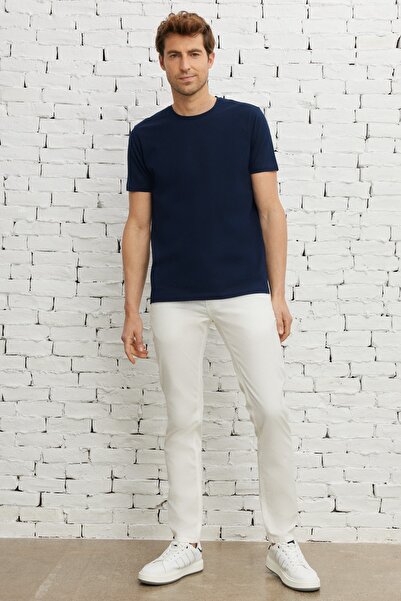 AC&Co / Altınyıldız Classics Men's White Slim Fit Slim Fit 5 Pocket Flexible Chino Trousers