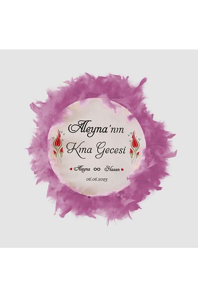 BAKSEPETE Name Printed, Leather Tambourine, Henna Tambourine (32 CM LARGE SIZE-PINK FEATHER)