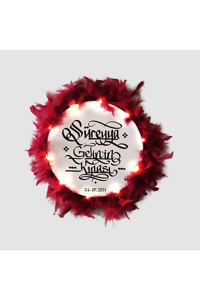 BAKSEPETE Illuminated, Written, Large Size Henna Tambourine (32 Cm, Claret Red)