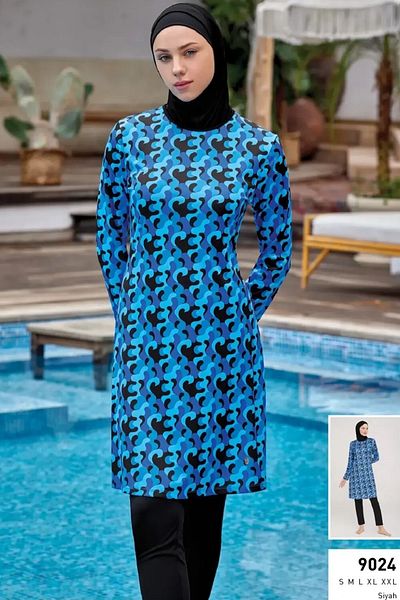 ROZAMAY Women's Long Sleeve Lycra Fully Covered Hijab Swimsuit 9024 Black