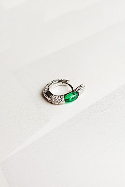 MorMajor Silver Tekli Ithal Yeşil Taşlı Halka Gümüş Küpe