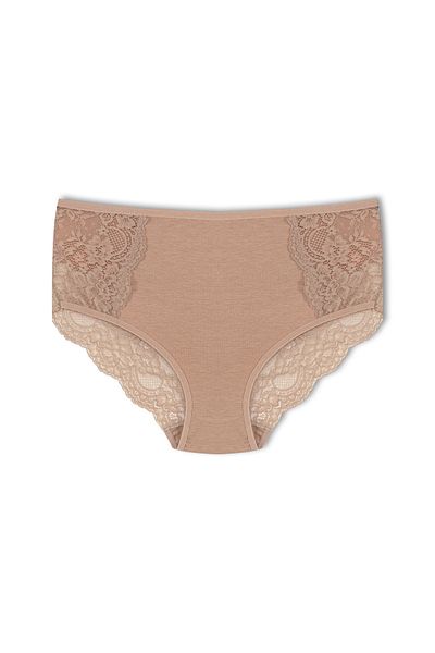 HNX Brown Cotton Front Side And Back Lace Plus Size Women's Panties